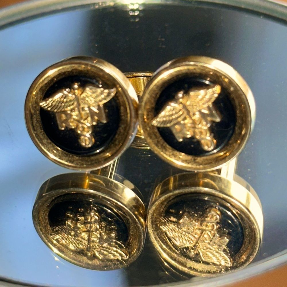 Vintage Foster RN (Registered Nurse) gold‎ tone & black circle disk cuff links